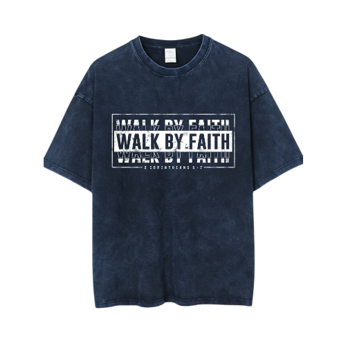 Walk by Faith T-Shirt – Unisex Heavy Cotton Christian Graphic Tee, Inspirational Faith-Based Shirt, Casual Streetwear & Summer Gift